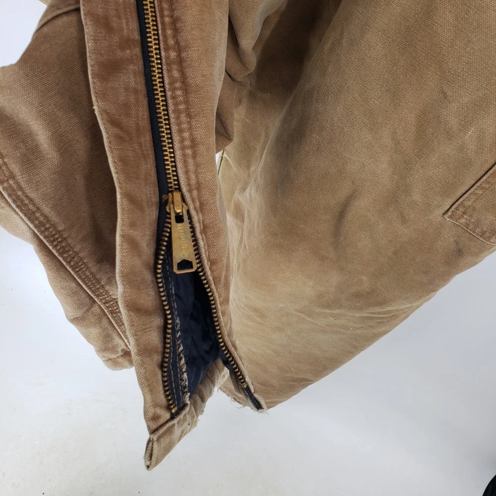 Vintage Carhartt Thrashed Duck Canvas Quilted Lined Bib Overalls 42x34 Distress